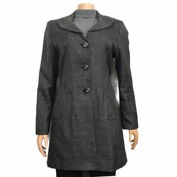 Larry Levine Blazer Glen Plaid Longline patched elbow gray curve Lapel size 10 - Picture 11 of 17